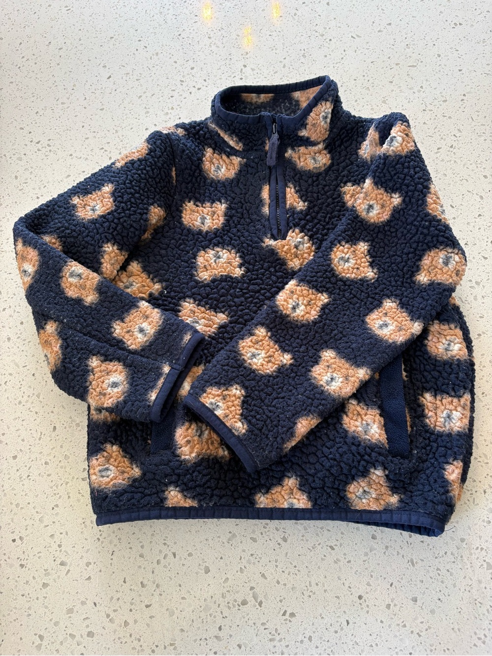 Gymboree Kids Navy Sherpa Fleece Pullover with Tan Teddy Bear Print - 5T